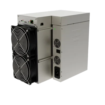 High-performance ASIC miner with dual cooling fans and robust design for efficient cryptocurrency mining.